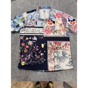 Ostroy Mens Cycling Patchwork Floral Resort Shirt Short Sleeve Multi-Color XL